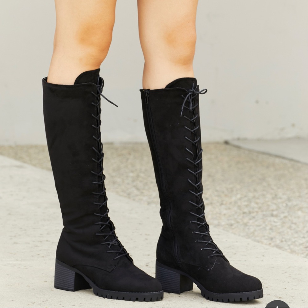 Lace-Up Knee-High Boots